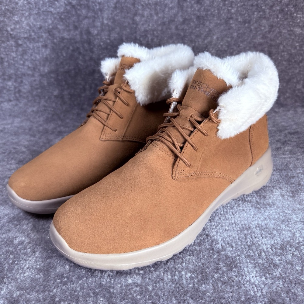 Skechers On-The-Go Goga Mat Boots Faux Fur Women's 9 Brown Lace Up Gen 5